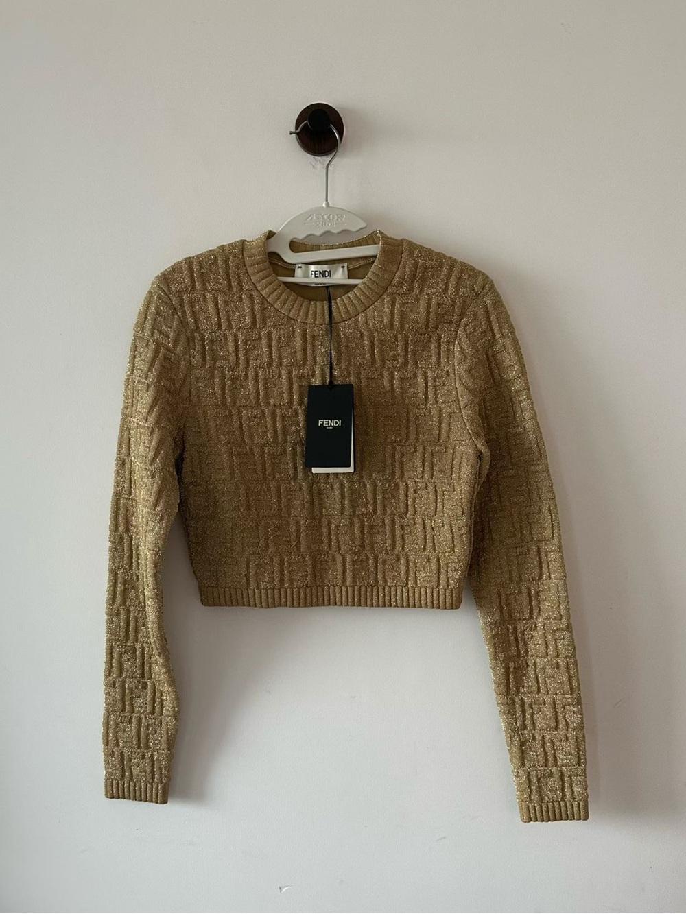Fendi Beige/Tan Textured Knit Cropped Sweater